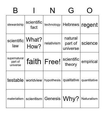 Science and Faith Bingo Card