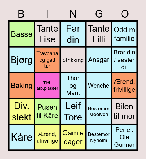Moder'n og samtaletema Bingo Card