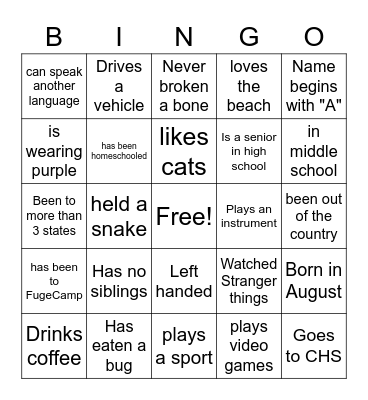 Meet and Greet Bingo Card