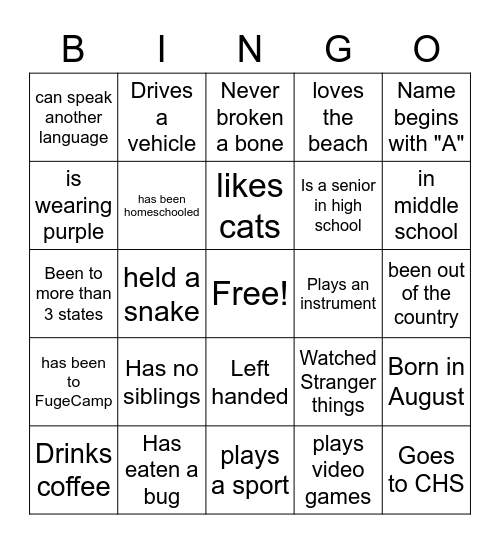 Meet and Greet Bingo Card