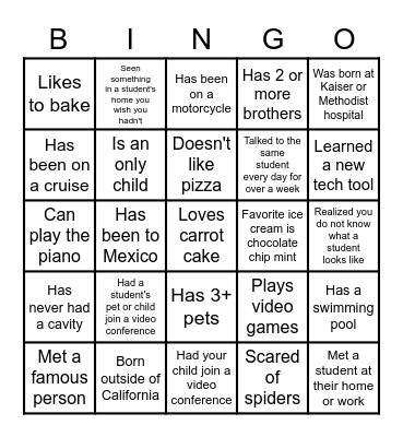 Online Team Building Bingo Card