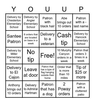 Carrier Bingo Card