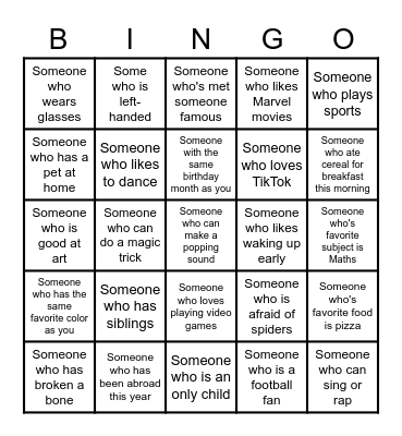 Human Bingo Card