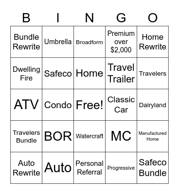 Redman Insurance Bingo Card