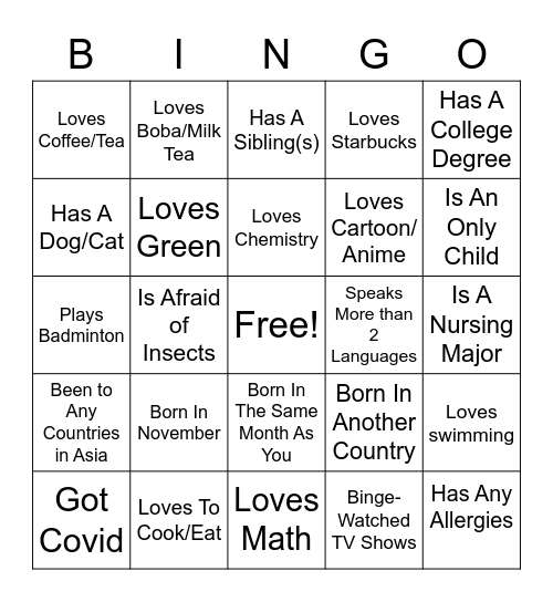 FIRST SESSION Bingo Card