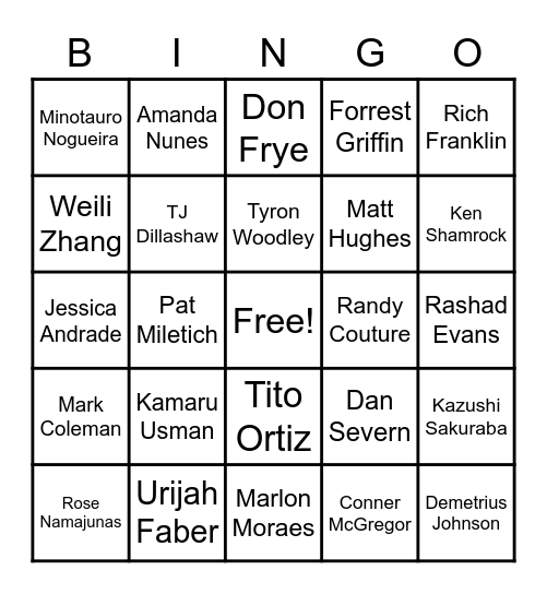 16 - UFC Fighters Bingo Card