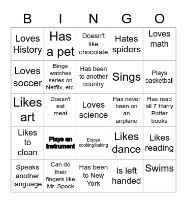 Find Someone Who...Bingo Card