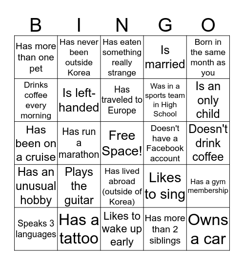 MINGLE BINGO! Bingo Card