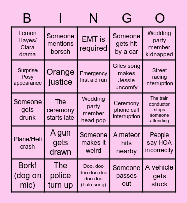 Lulu Wedding Bingo Card