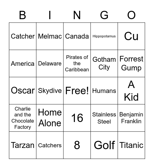 Team Trivia Bingo Card