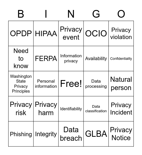 OPDP Primer Bingo Card
