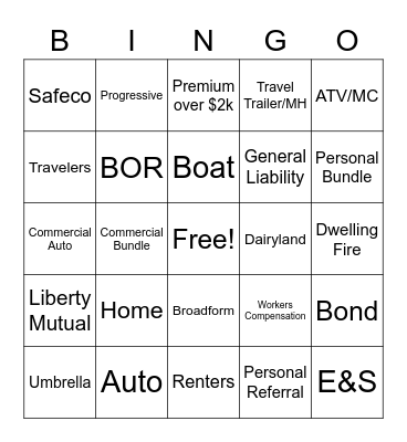Redman Insurance Bingo Card