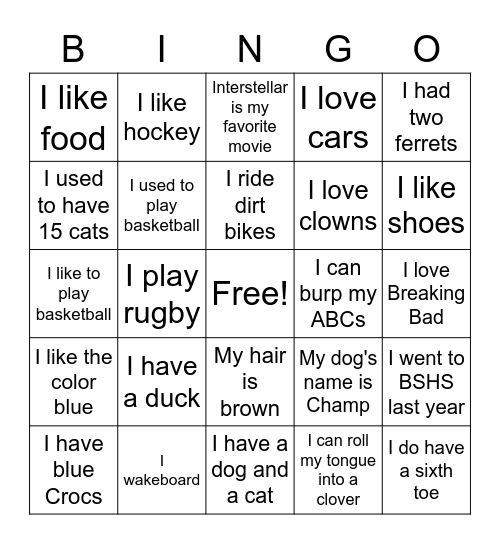 Period TWO Bingo Card