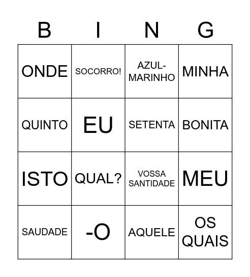 CLASSE DE PALAVRAS Bingo Card