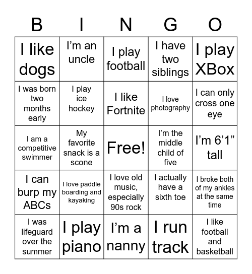 Period FIVE Bingo Card