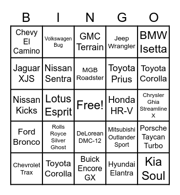 16 - CARS Bingo Card