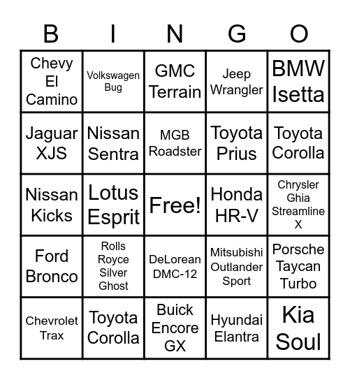 16 - CARS Bingo Card