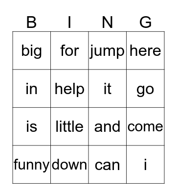 Sight Word Set 2 Bingo Card