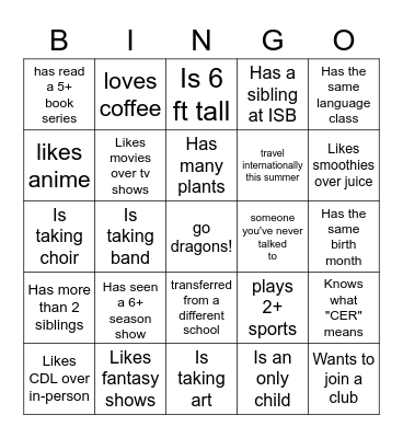 Freshman Bingo!!! Bingo Card