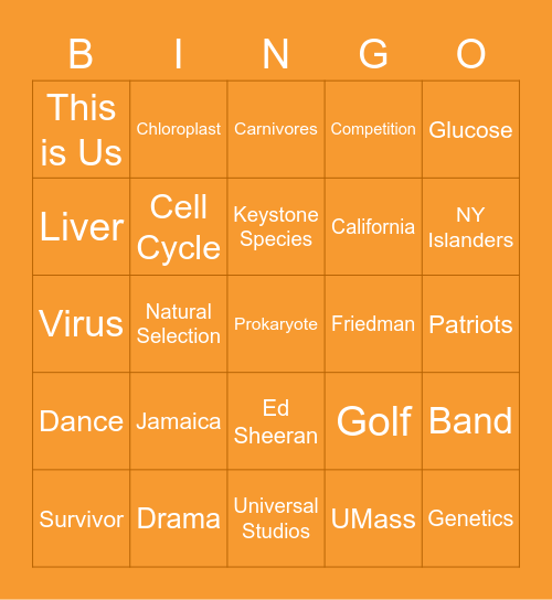 Blennau Biology 2022 Bingo Card