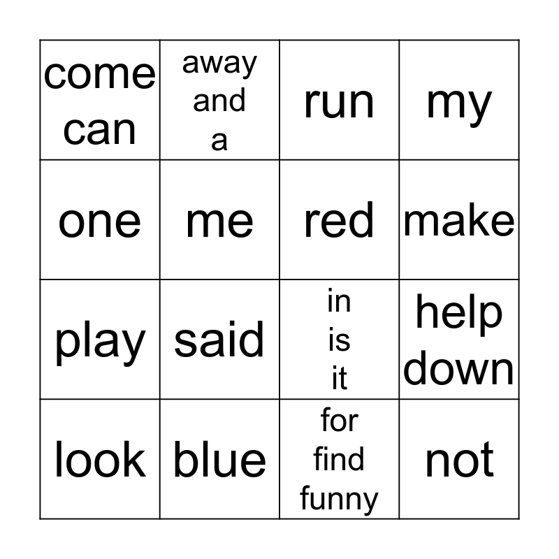 Sight Word Bingo Set 3 Bingo Card