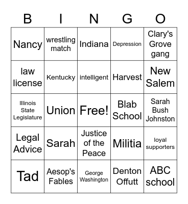 Who Was Abraham Lincoln? CH 1&2 Bingo Card