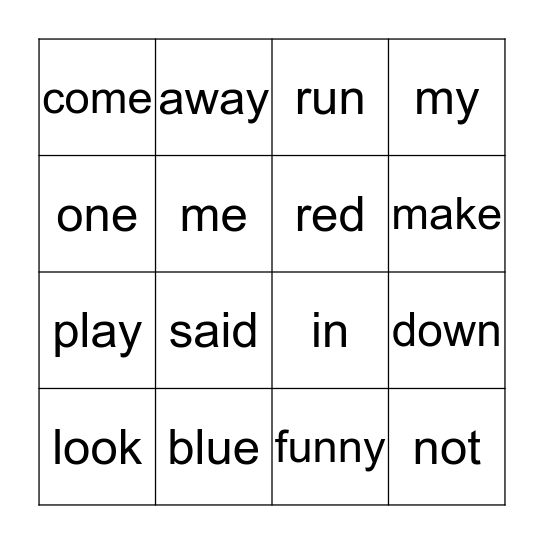 Sight Word Bingo Set 3 Bingo Card
