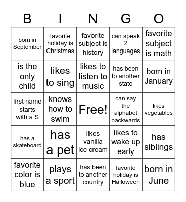 Get to Know You Bingo Card