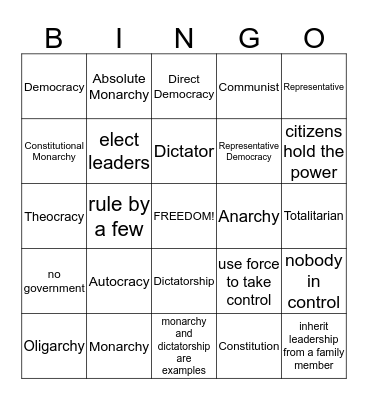 Government Bingo Card