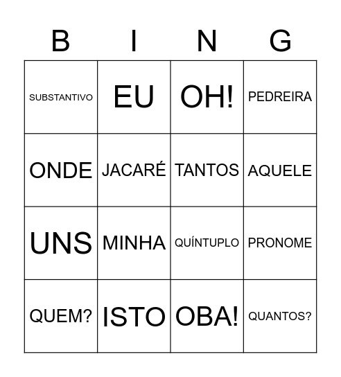 CLASSE DE PALAVRAS Bingo Card