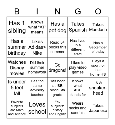 Freshman Bingo !!! Bingo Card