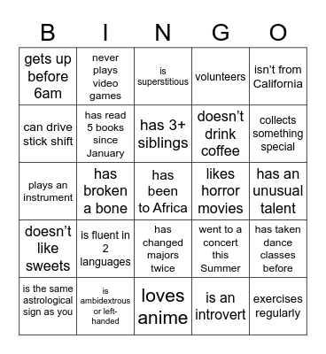 Find someone who... Bingo Card