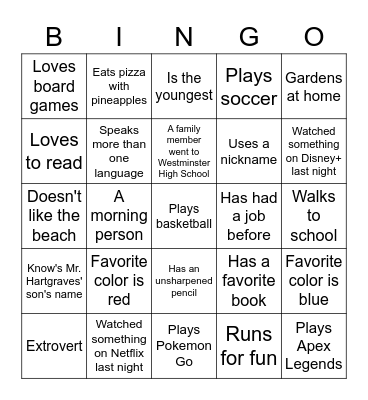 Icebreaker Bingo Card