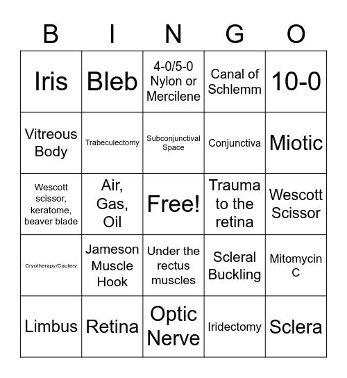 Eyes Part 2 Bingo Card