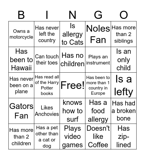 Untitled Bingo Card