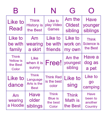 All About Me Bingo!  I.... Bingo Card