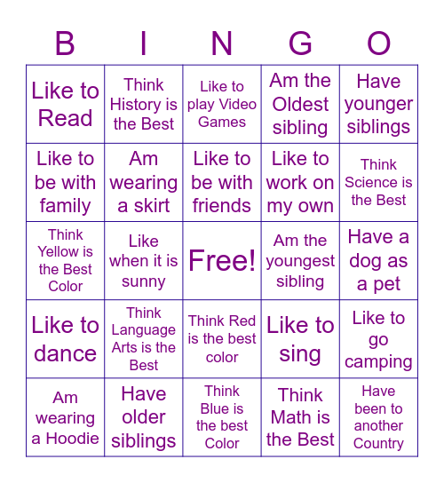 All About Me Bingo!  I.... Bingo Card