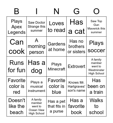 Icebreaker Bingo Card