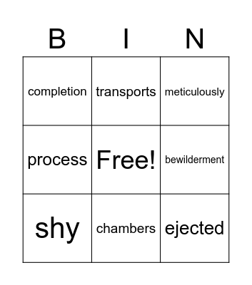 Vocabulary Bingo Card