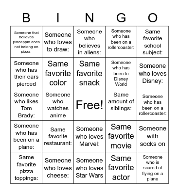 Class Bingo Card