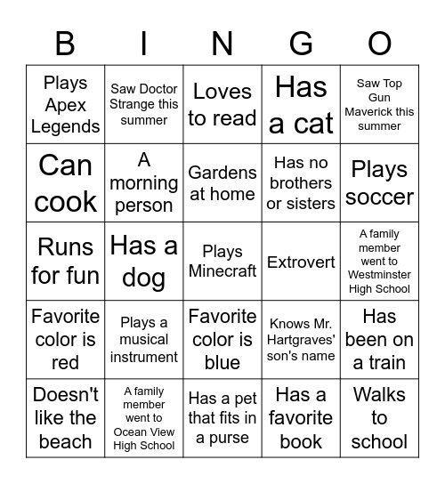 Icebreaker Bingo Card