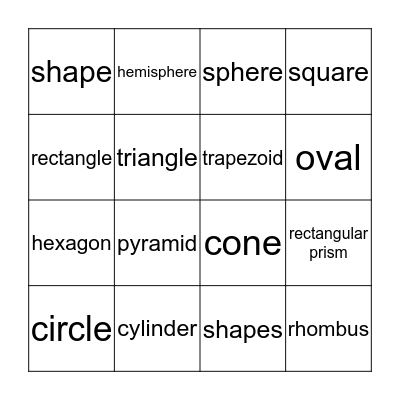 Math Sight Word Bingo- Shapes   Bingo Card