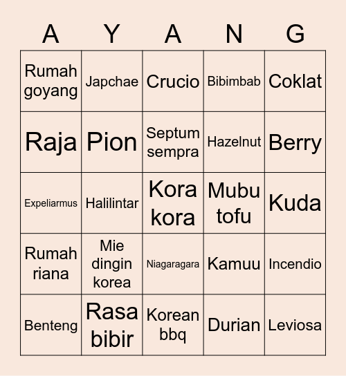 Kangen Bingo Card