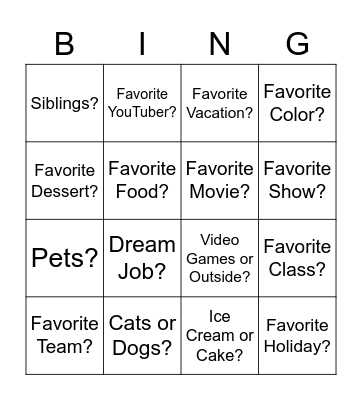 Get to know you BINGO Card