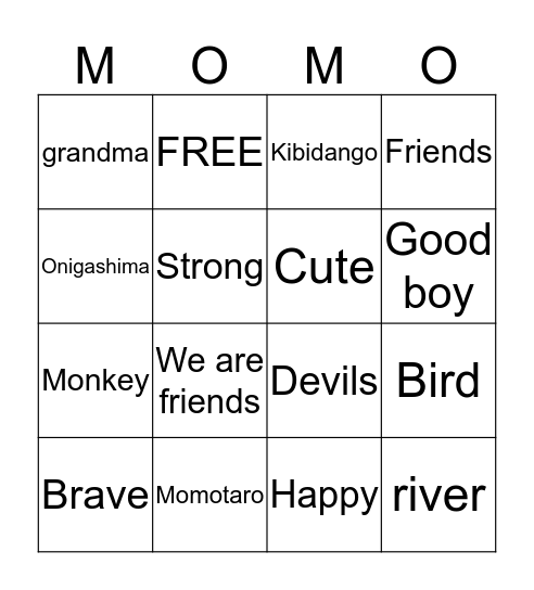 Momotaro Bingo Card