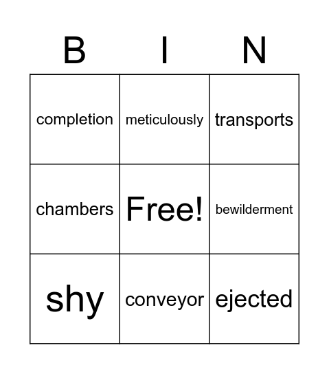 Vocabulary Bingo Card