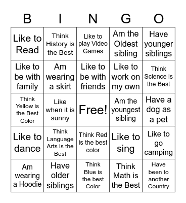 I ... Bingo Card