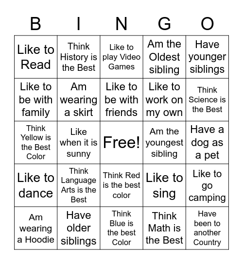 I ... Bingo Card