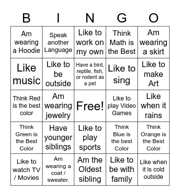 I ... Bingo Card