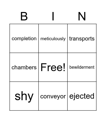 Vocabulary Bingo Card